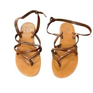 Joie Women's Leather Thong Embellished Wrap Sandal size 38 or 7.5m Carmel